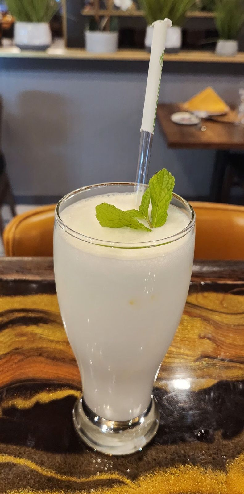 Tall, white, with mint